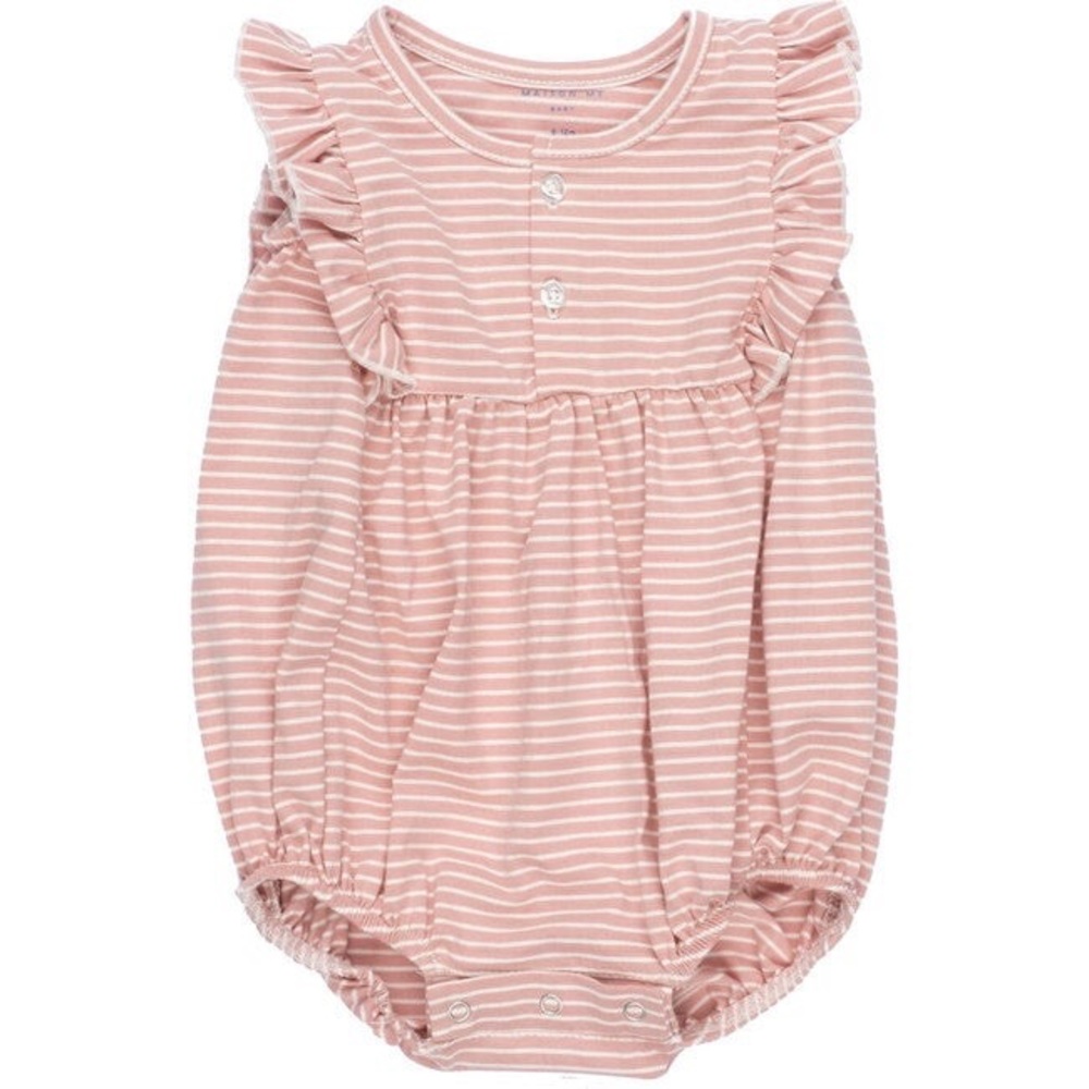 Maison Me Pink Stripe Bubble Romper Onesie 0-3 mo